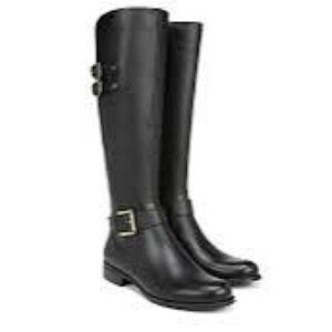 NATURALIZER JESSIE KNEE HIGH BOOT black pebbled leather brass buckle zipper tall
